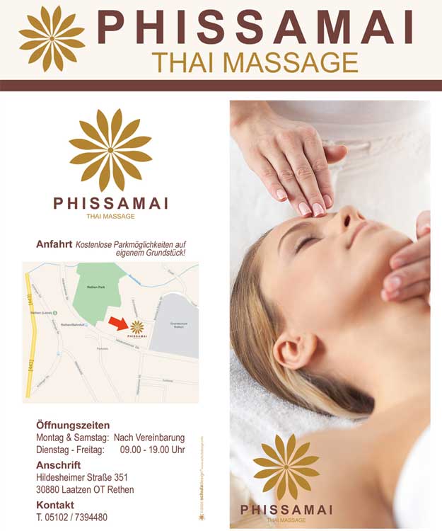 Werbeagentur Laatzen Gestaltung von Werbemitteln für eine Thai-Massagepraxis Werbung für Wellness